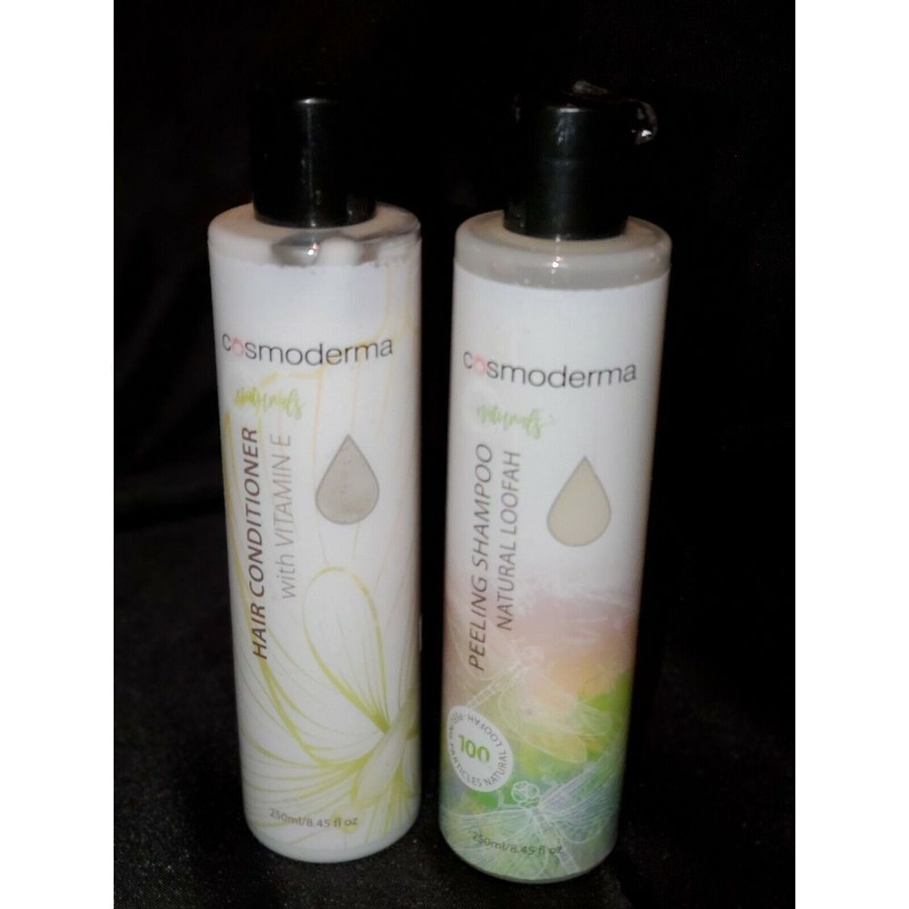 Cosmoderma Naturals Peeling Shampoo Natural Loofah‎ & Hair Conditioner Set Vit E